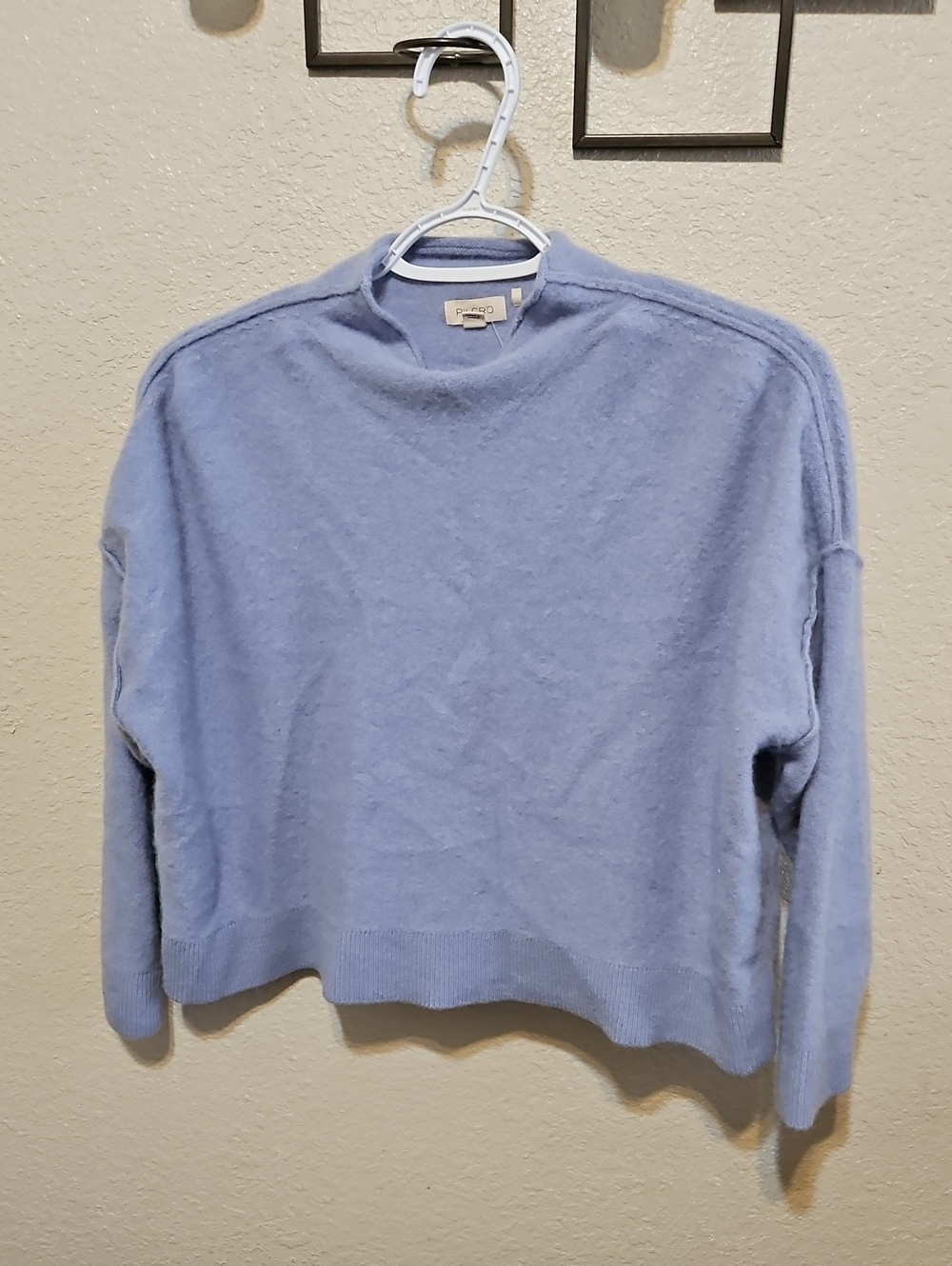 Pilcro 100% Cashmere Pastel Blue Cropped Relaxed Mockneck Sweater
